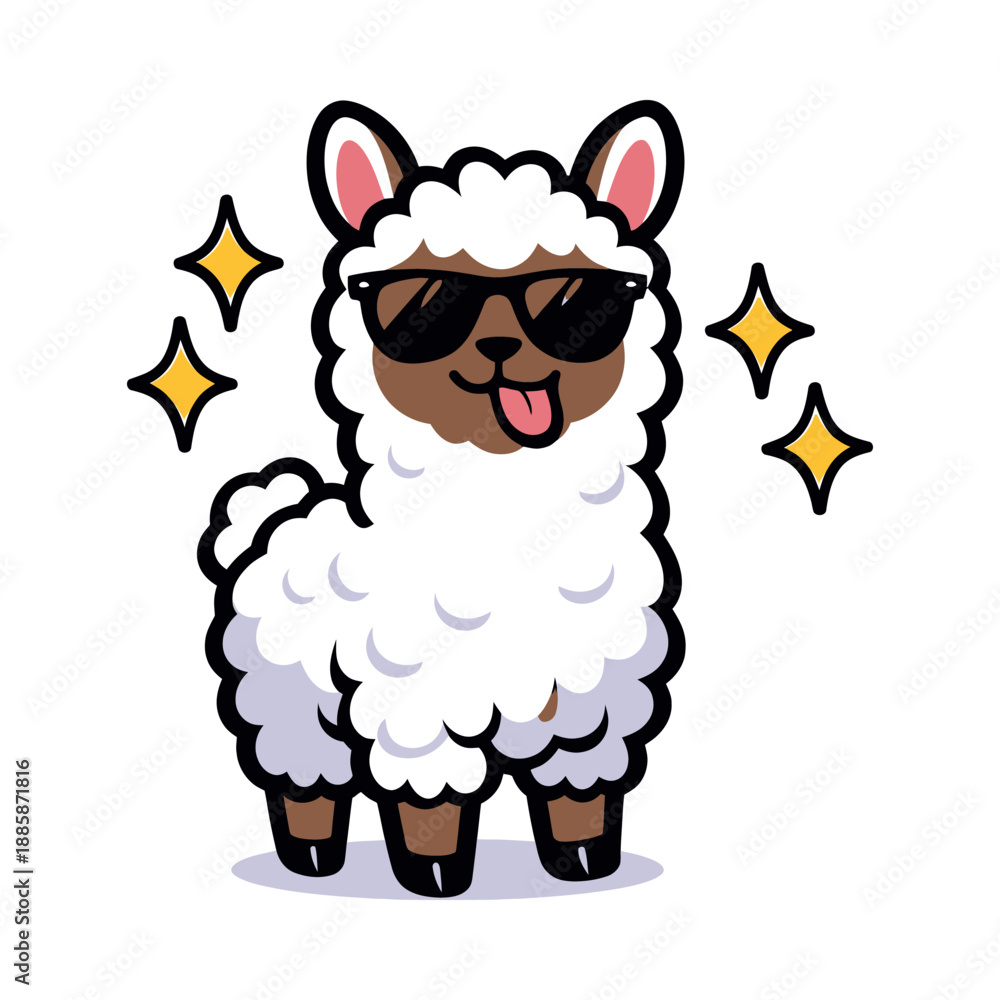 Fototapeta premium Cute cartoon illustration of a llama depicting a cool and playful expression for fun designs