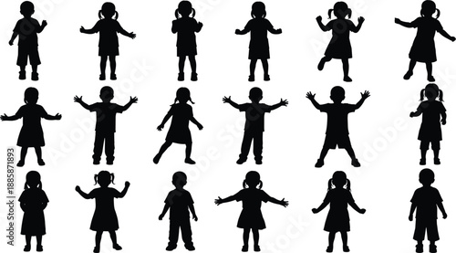 Silhouette Children Poses Standing Arms Outstretched Isolated kids boys