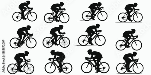 Silhouette Collection Of Cyclists In Various Poses On Bicycles cycling sport