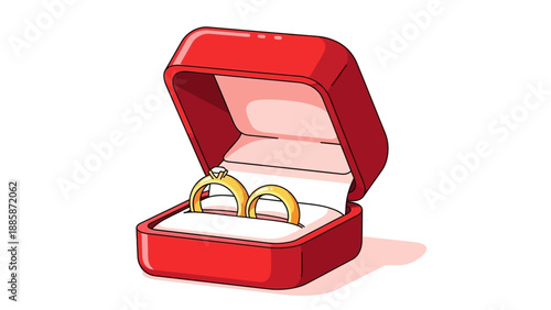 Gold Wedding Rings in Red Jewelry Box