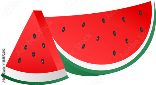 3D isometric watermelon slice icon, fresh summer fruit vector illustration isolated on white background