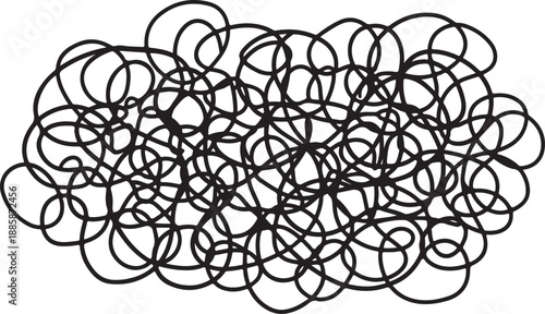 Tangled mess of black circles on white background illustration