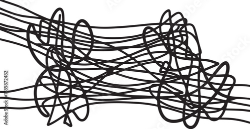 Chaotic scribbles and tangled lines on white background art