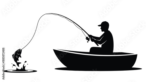 a man fishing from a boat enjoying a peaceful day silhouette