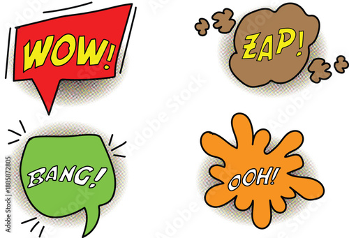Comic speech bubbles with wow zap and bang expressions