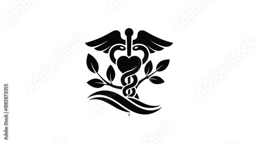 medical caduceus emblem design featuring leaves snake and wings silhouette