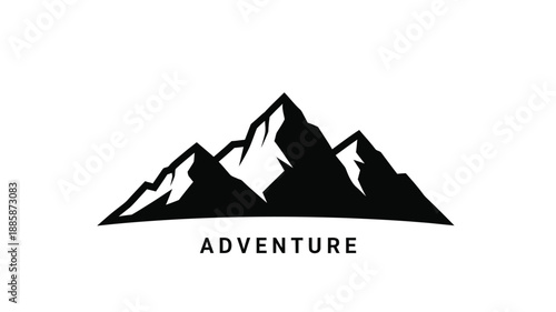 black and white mountain range illustration with the word adventure silhouette