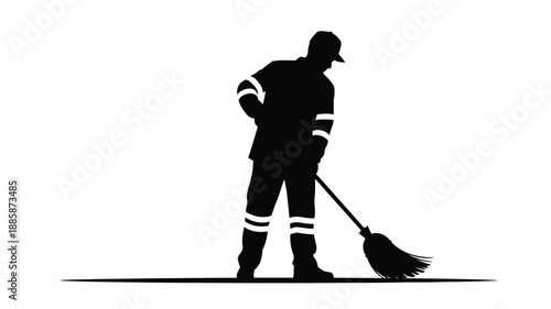a man sweeping with a broom a stark and clean silhouette