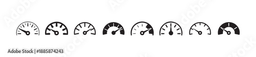 Speedometer icon set, dashboard car panel symbols, internet connection speed signs, car control indicators