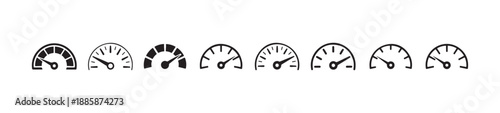Speedometer icon set, dashboard car panel symbols, internet connection speed signs, car control indicators