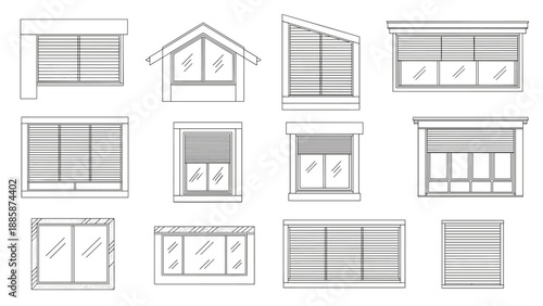 Modern Window Elevation with Exterior Solar Shading Louvers, Sustainable Facade Vector