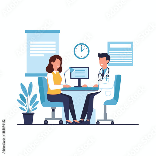 Doctor consulting with patient in a medical office.