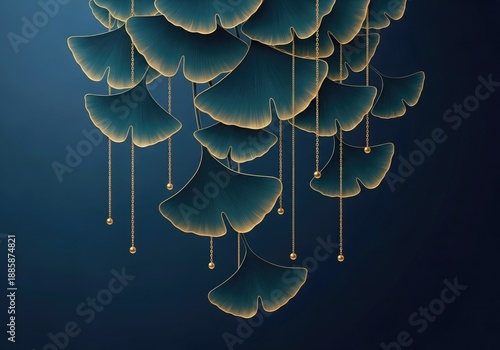 Golden Ginkgo Leaves on Dark Blue