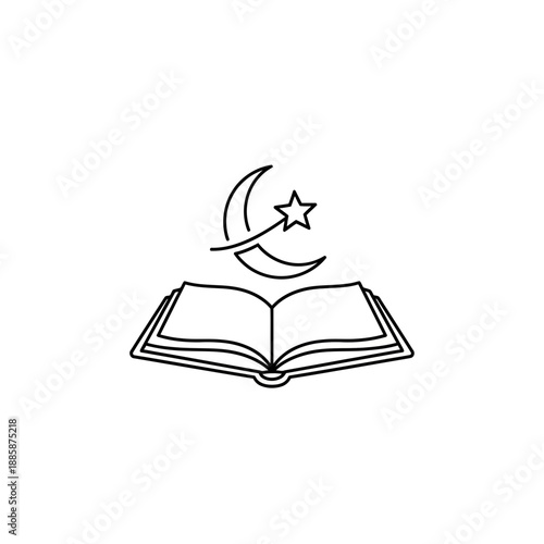 Open book with crescent moon and star