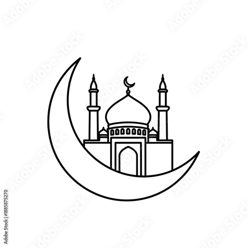 Mosque with crescent moon symbolizing ramadan