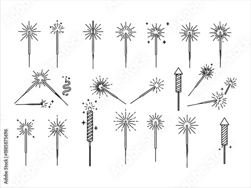 Collection of fireworks sparklers isolated on white background