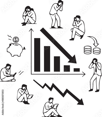 Economic Recession Concept Minimal Line Art Illustration