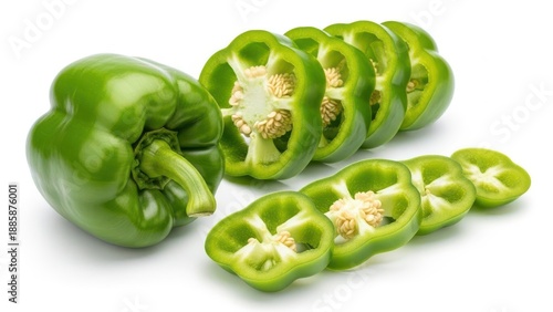 Green bell pepper slices on white background