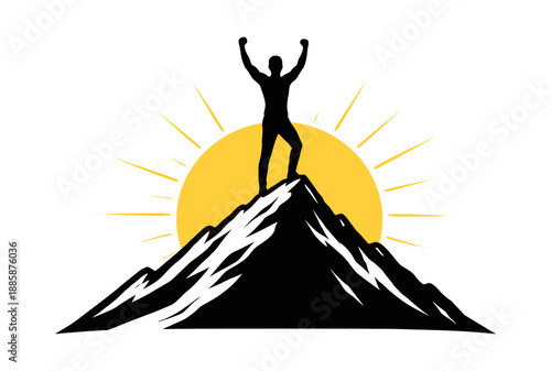 Graphic illustration of a man depicting success on a mountain top for motivation and achievement