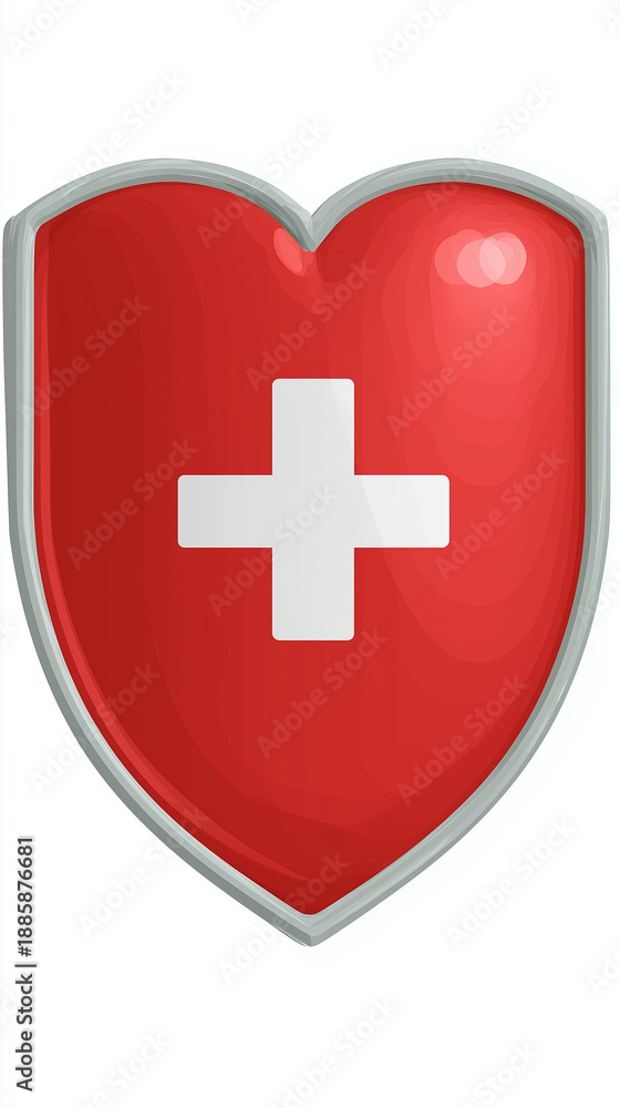Obraz premium Stylized red heart with a white cross symbolizing health and protection, ideal for healthcare themes.