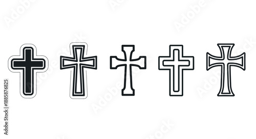 A collection of five distinct Christian cross symbols displayed on a white background.