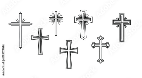 A collection of decorative Christian crosses showcases diverse religious symbolism and design.