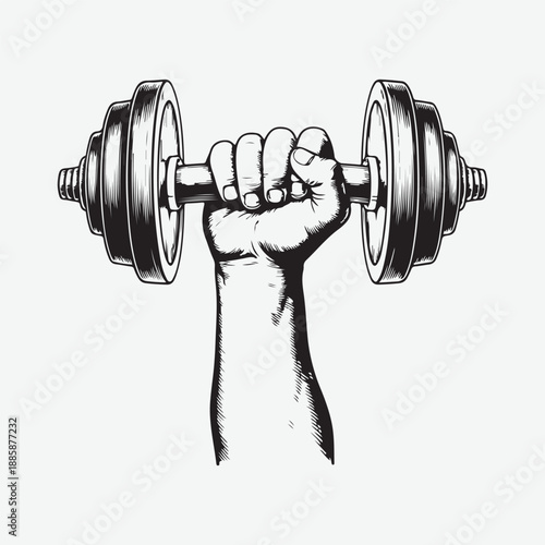 A hand gripping a dumbbell in a strong and determined pose