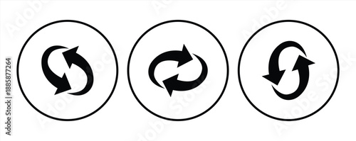 A set of black rotation arrows icons displaying different styles for different rotation directions on a transparent background. vector illustration