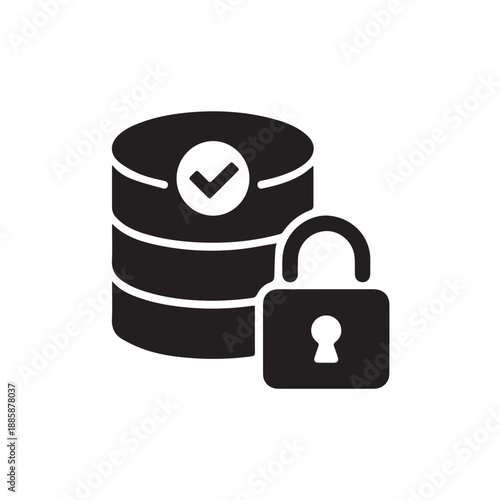 Secure database lock silhouette icon for data protection