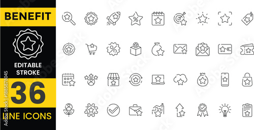 Benefit Line Icon Set. Rewards, Profit, and Business Growth Symbols. Loyalty Program & Customer Reward icons