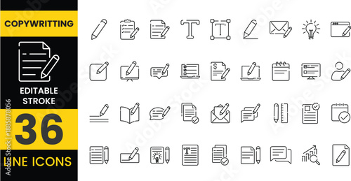 Copywriting Line Icon Set. Content Creation, Writing, and Marketing icons collection