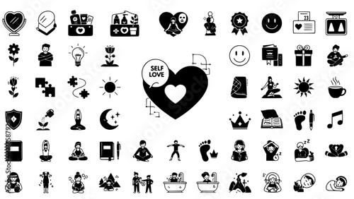 Modern Self-Love and Wellness Icons Vector Collection for Emotional Balance and Personal Growth