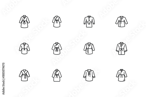 Jeogori Dress Icon Set, Korean Hanbok Jeogori Clothing Icons, Traditional Korean Jeogori Vector Pack, Hanbok Jeogori Flat Icon Collection, Korean Traditional Dress Symbol Set