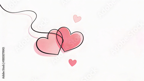 Two interconnected pink hearts with a flowing black line on a white background symbolizing love and connection