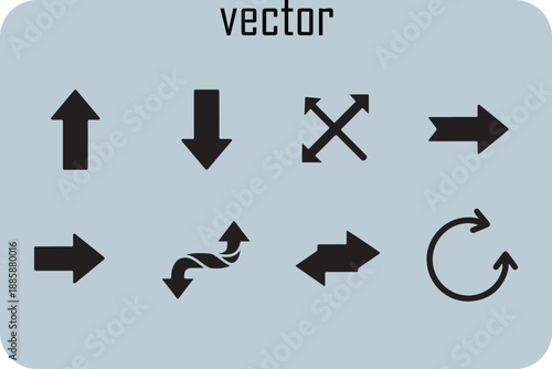 Collection of various black arrows on grey background