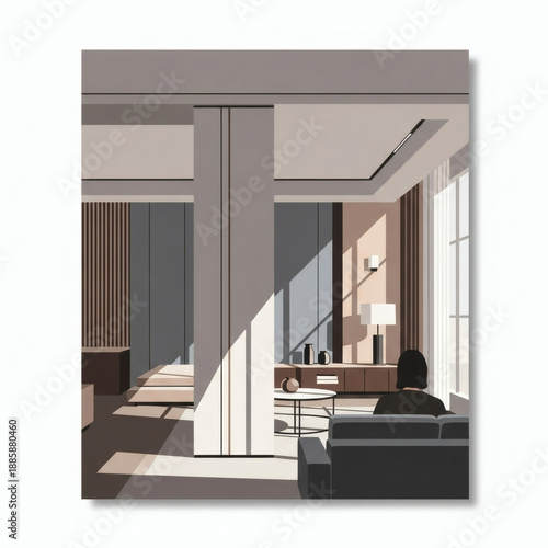 Modern Interior Space: a contemporary home interior filled with natural light, featuring clean lines, and neutral tones create a modern and inviting living area.