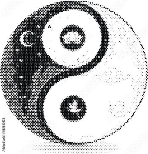 Halftone vector yin yang symbol for balance harmony and asian philosophy designs