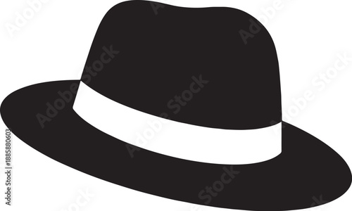 Black Fedora Hat with Wide Brim and White Stripe also transparent background