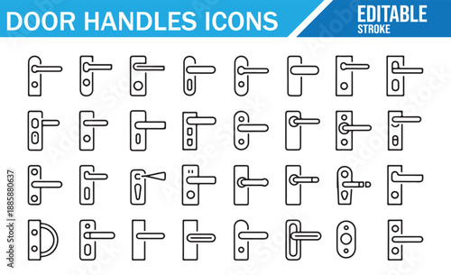 Vector illustration set of door handles, knobs, and escutcheons.