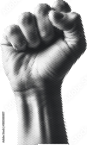 Raised fist for power strength and social justice protest design themes