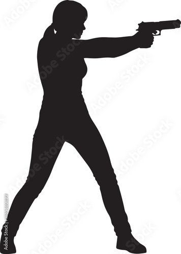 Silhouette of a person aiming a handgun with both hands in a shooting stance also transparent background