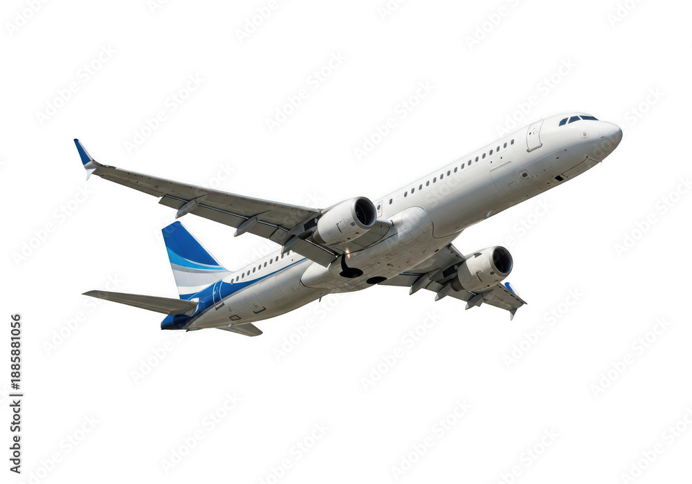 Obraz premium Commercial airliner in flight isolated on transparent background
