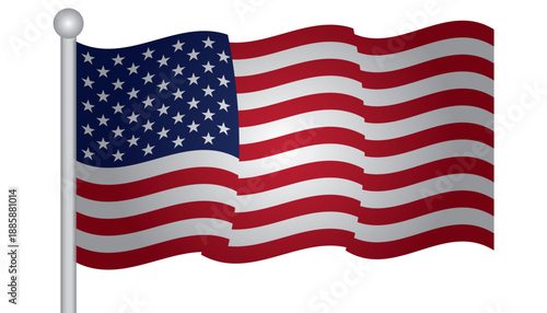 American flag vector on a flagpole. USA waving banner, eps
