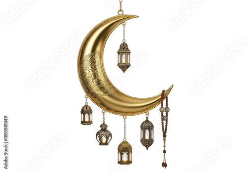golden crescent with lanterns for ramadan mubarak decor