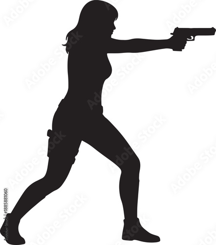 Silhouette of a Woman Holding a Gun in a Shooting Pose also transparent background