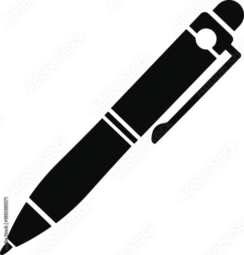 Black Silhouette of a Ballpoint Pen Tool Isolated on White Background for Office Stationery Writing Education Business and Creative Documentation Design