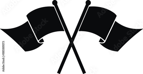 Black Silhouette of Two Crossed Flags Isolated on White Background for Racing Sports Competition Victory Success and International Achievement Design Projects