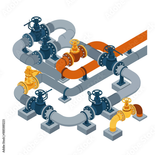 Industrial Piping System with Valves and Fittings.
