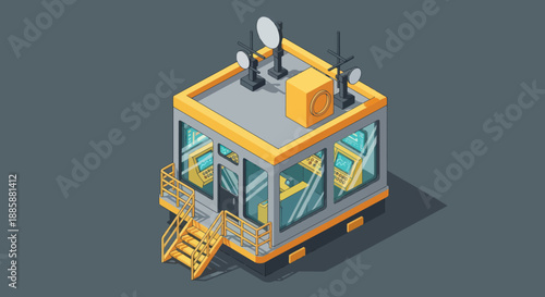 Isometric Office Building with Satellite Dish.