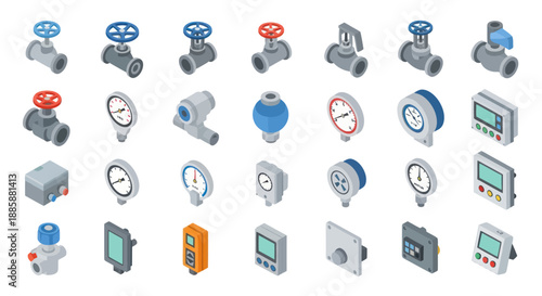 Industrial Control Valves and Devices Icons.
